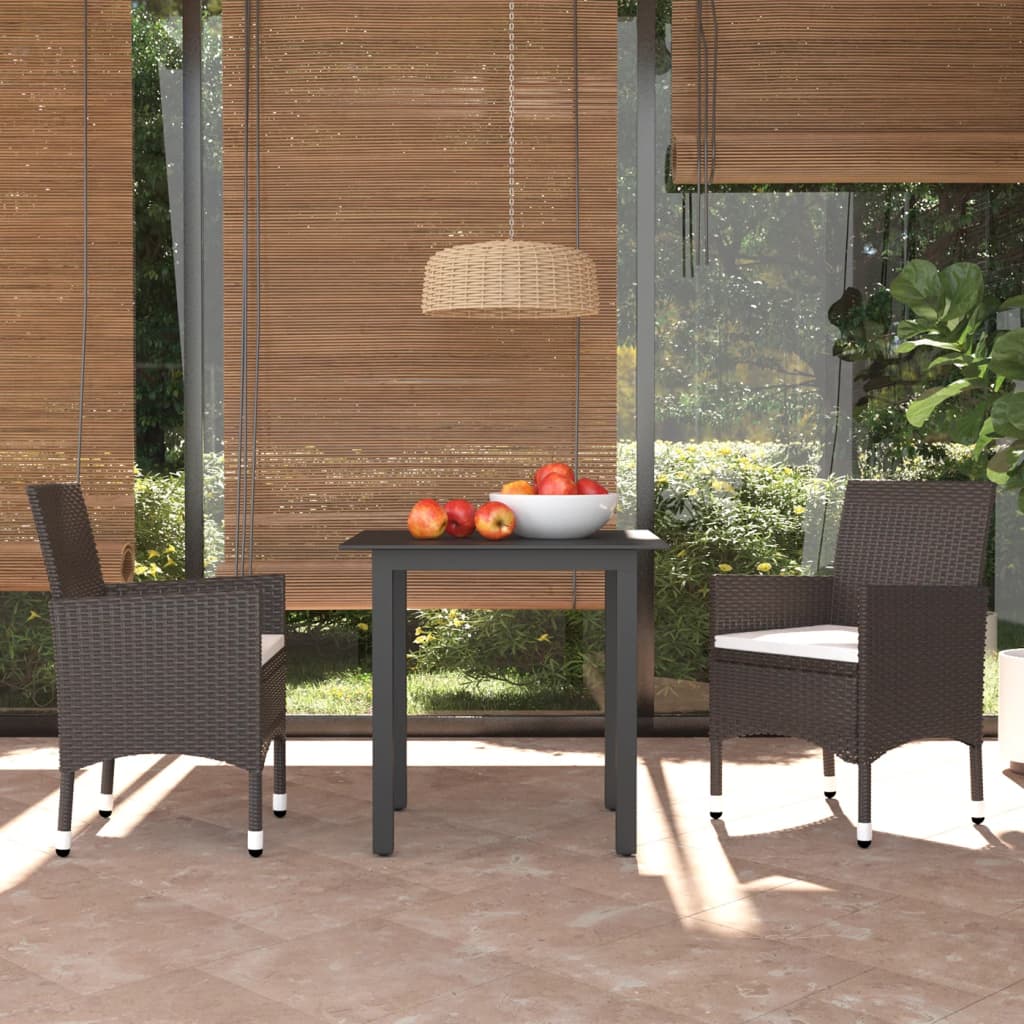 JUNG Vida 3-tlg. Garten-Essgruppe mit Kissen Poly Rattan Braun