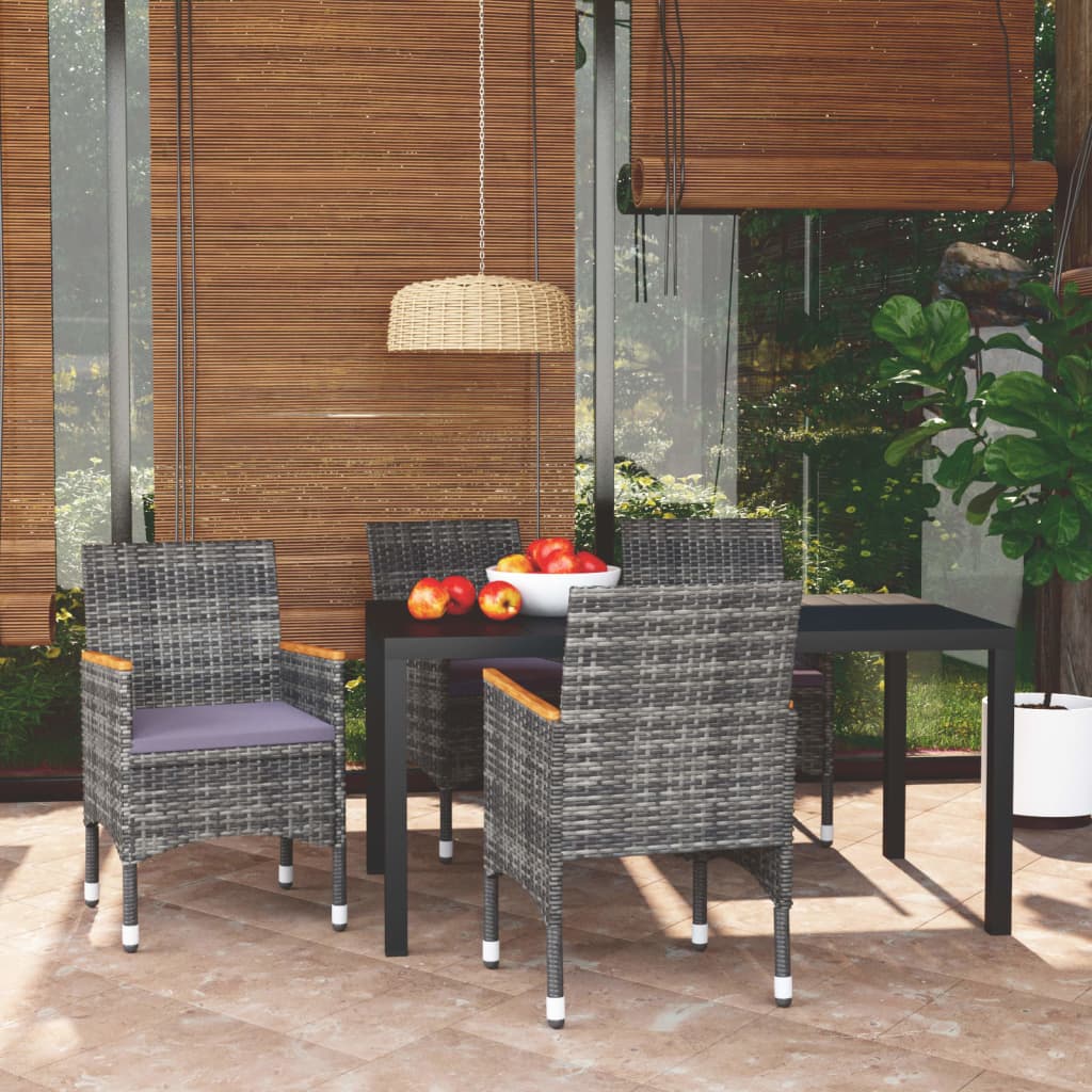 JUNG Vida 5-tlg. Garten-Essgruppe mit Kissen Poly Rattan Grau
