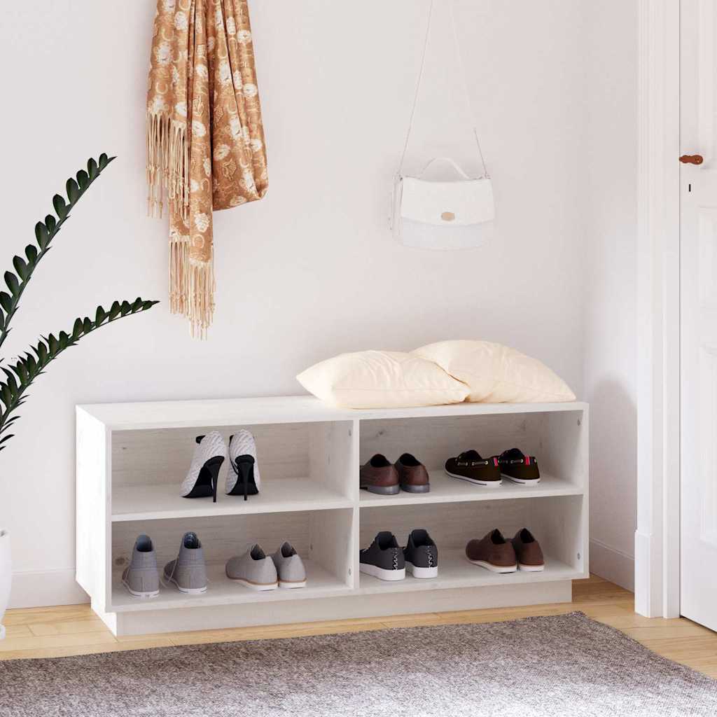 JUNG Vida Schuhregal Weiß 110x34x45 cm Massivholz Kiefer