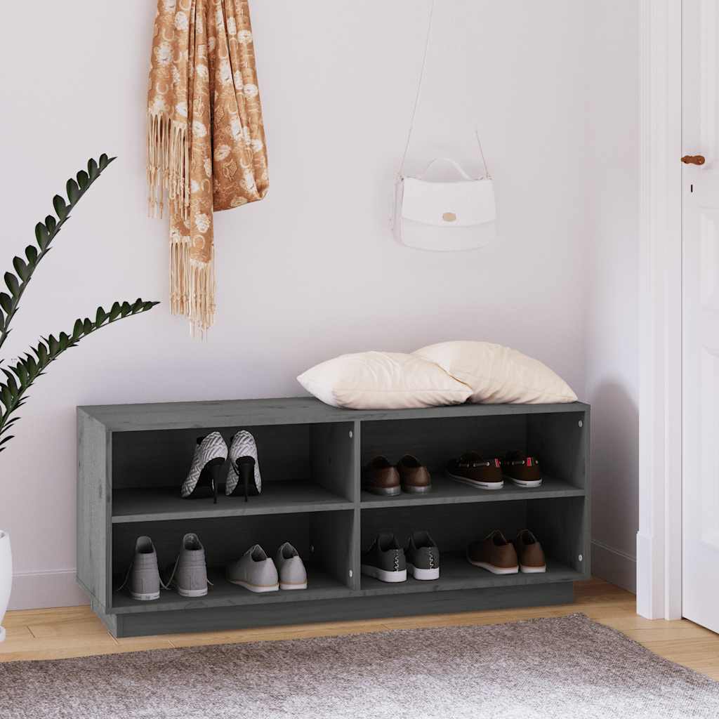 JUNG Vida Schuhregal Grau 110x34x45 cm Massivholz Kiefer