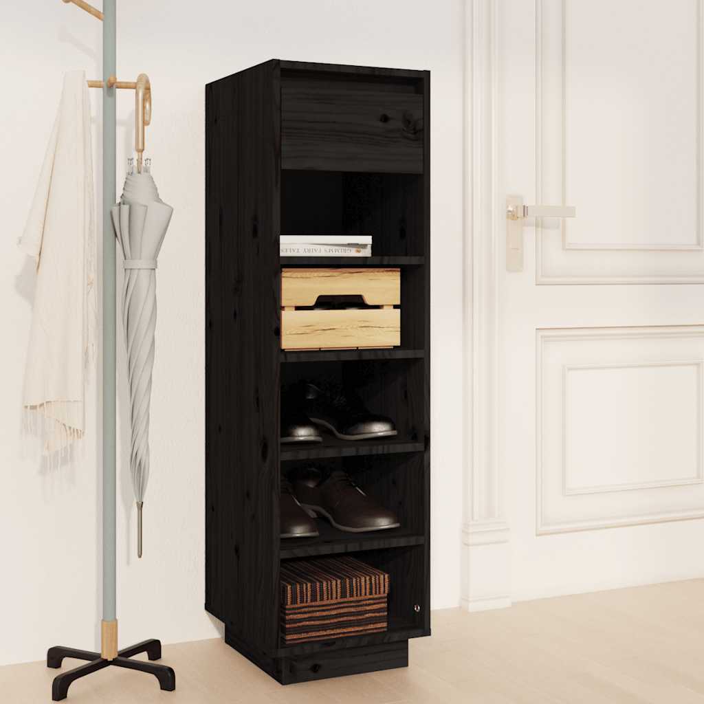 JUNG Vida Schuhregal Schwarz 30x34x105 cm Massivholz Kiefer