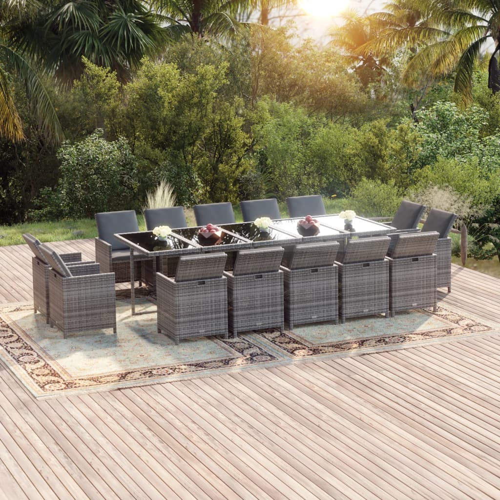 JUNG Vida 15-tlg. Garten-Essgruppe mit Kissen Poly Rattan Grau