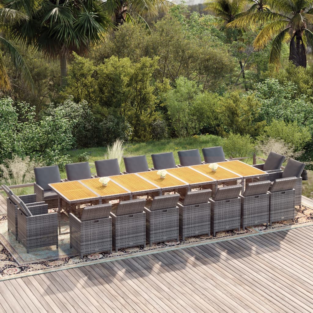 JUNG Vida 19-tlg. Garten-Essgruppe mit Kissen Grau Poly Rattan