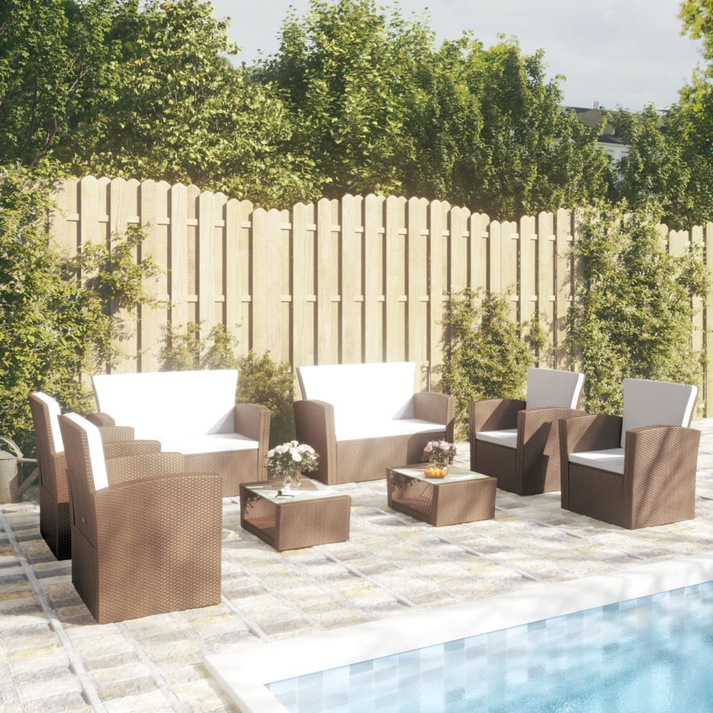 JUNG Vida 8-tlg. Garten-Lounge-Set mit Kissen Poly Rattan Braun