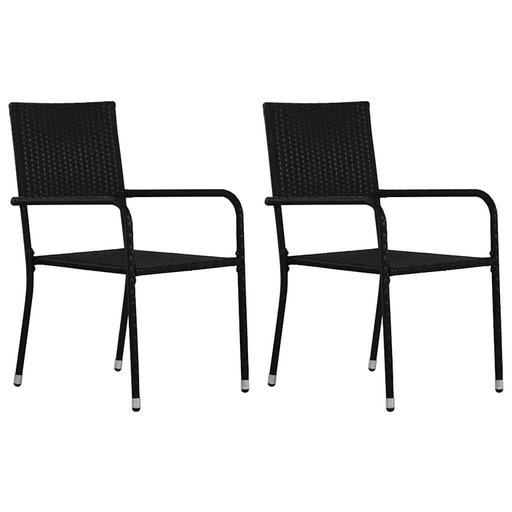 JUNG Vida Garten-Essstühle 2 Stk. Stapelbar Schwarz Poly Rattan