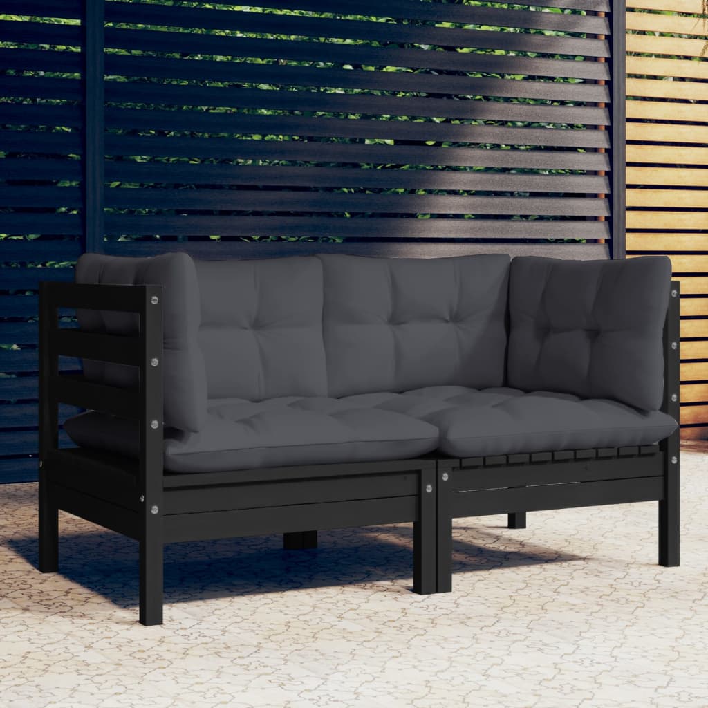 JUNG Vida 2-Sitzer-Gartensofa mit Anthrazit Kissen Massivholz Kiefer