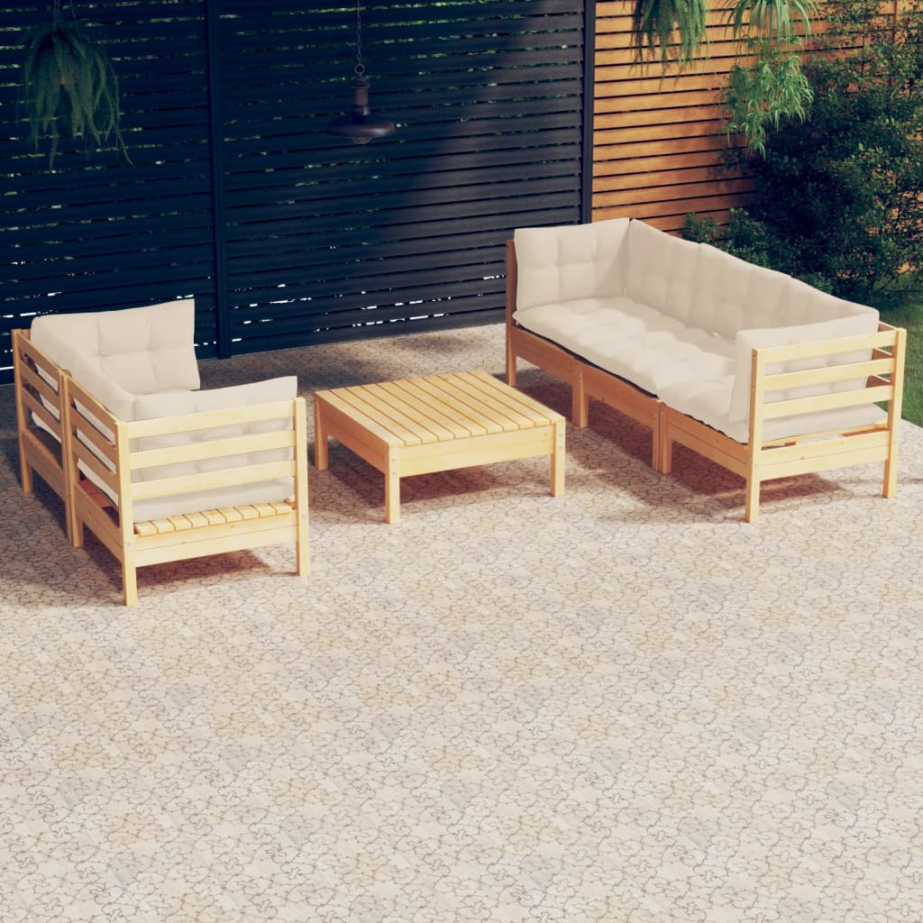 JUNG Vida 6-tlg. Garten-Lounge-Set mit Creme Kissen Kiefernholz