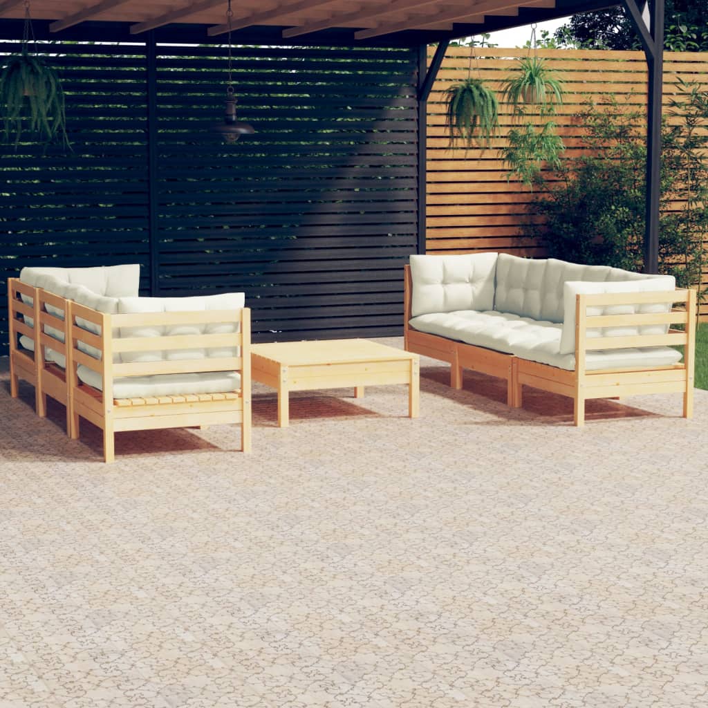 JUNG Vida 7-tlg. Garten-Lounge-Set mit Creme Kissen Kiefernholz