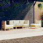 JUNG Vida 5-tlg. Garten-Lounge-Set mit Creme Kissen Massivholz Kiefer
