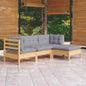 JUNG Vida 4-tlg. Garten-Lounge-Set mit Grauen Kissen Kiefernholz
