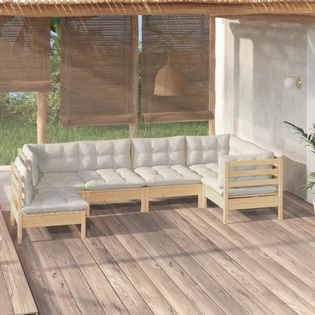 JUNG Vida 6-tlg. Garten-Lounge-Set mit Creme Kissen Kiefernholz