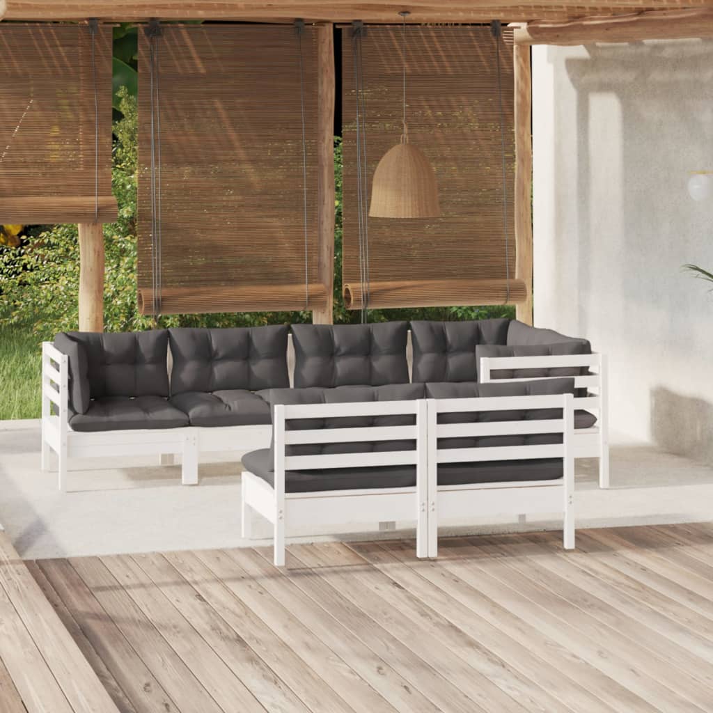 JUNG Vida 7-tlg. Garten-Lounge-Set mit Kissen Weiß Kiefer Massivholz
