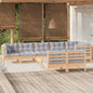 JUNG Vida 9-tlg. Garten-Lounge-Set mit Grauen Kissen Kiefer Massivholz
