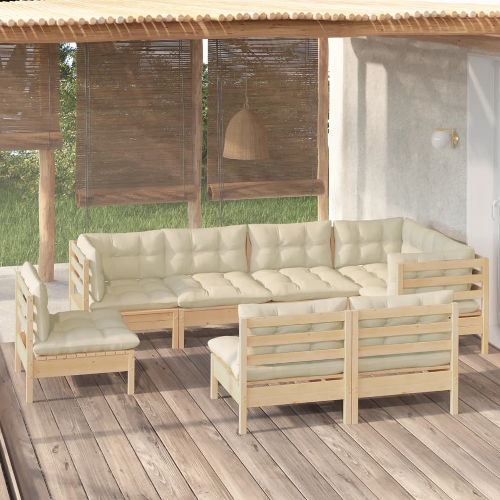 JUNG Vida 8-tlg. Garten-Lounge-Set mit Creme Kissen Massivholz Kiefer