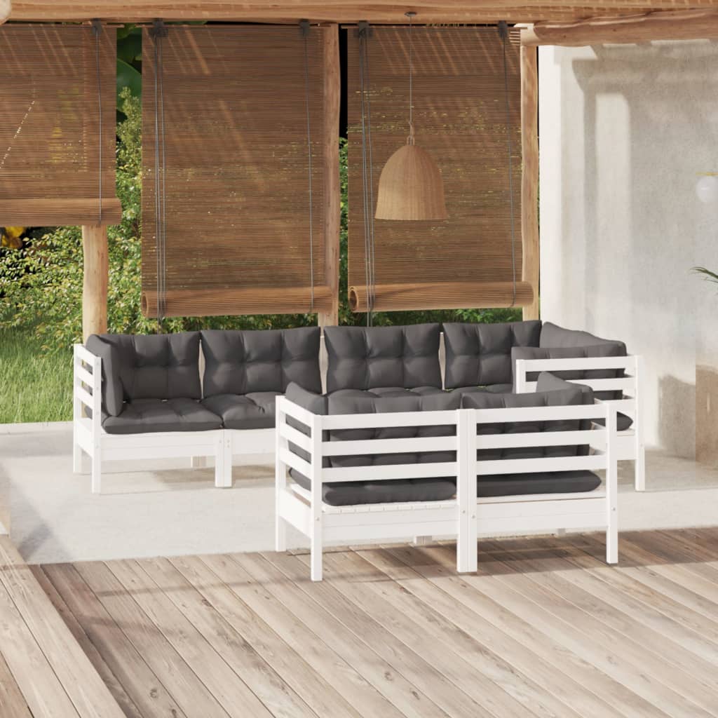 JUNG Vida 7-tlg. Garten-Lounge-Set mit Kissen Weiß Kiefer Massivholz