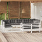 JUNG Vida 9-tlg. Garten-Lounge-Set mit Kissen Weiß Kiefer Massivholz