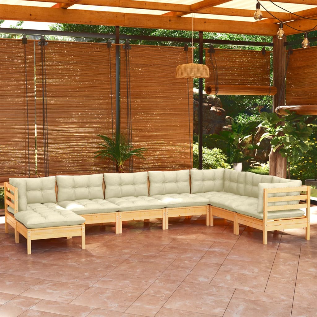 JUNG Vida 8-tlg. Garten-Lounge-Set mit Creme Kissen Massivholz Kiefer