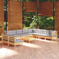 JUNG Vida 11-tlg. Garten-Lounge-Set mit Grauen Kissen Massivholz Kiefer