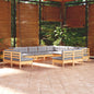 JUNG Vida 12-tlg. Garten-Lounge-Set mit Grauen Kissen Massivholz Kiefer