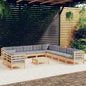 JUNG Vida 12-tlg. Garten-Lounge-Set mit Grauen Kissen Massivholz Kiefer