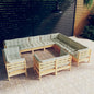 JUNG Vida 12-tlg. Garten-Lounge-Set mit Creme Kissen Massivholz Kiefer