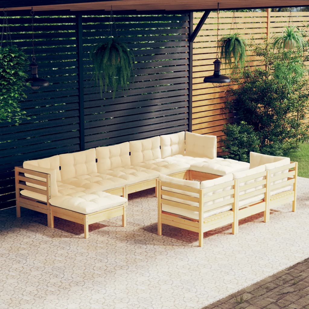 JUNG Vida 10-tlg. Garten-Lounge-Set mit Creme Kissen Massivholz Kiefer