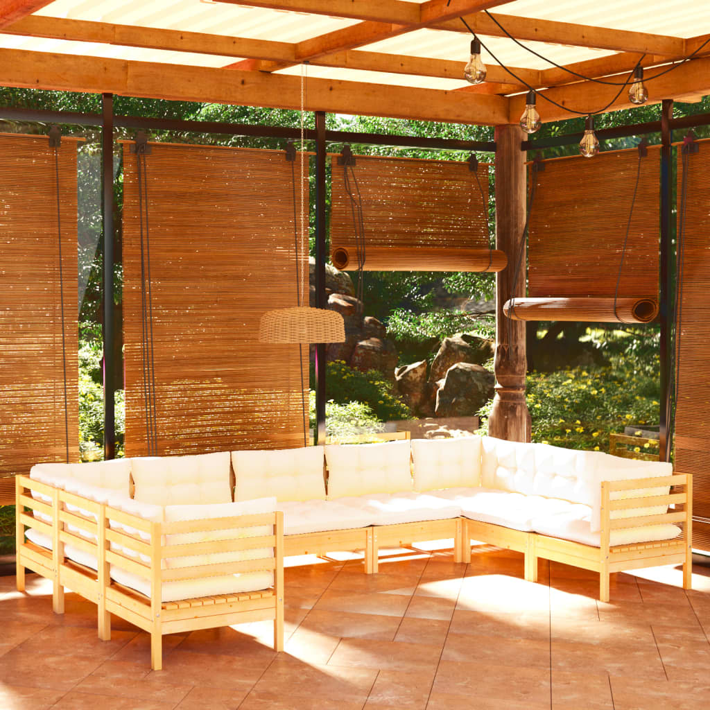 JUNG Vida 9-tlg. Garten-Lounge-Set mit Creme Kissen Kiefernholz