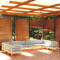 JUNG Vida 10-tlg. Garten-Lounge-Set mit Grauen Kissen Kiefernholz
