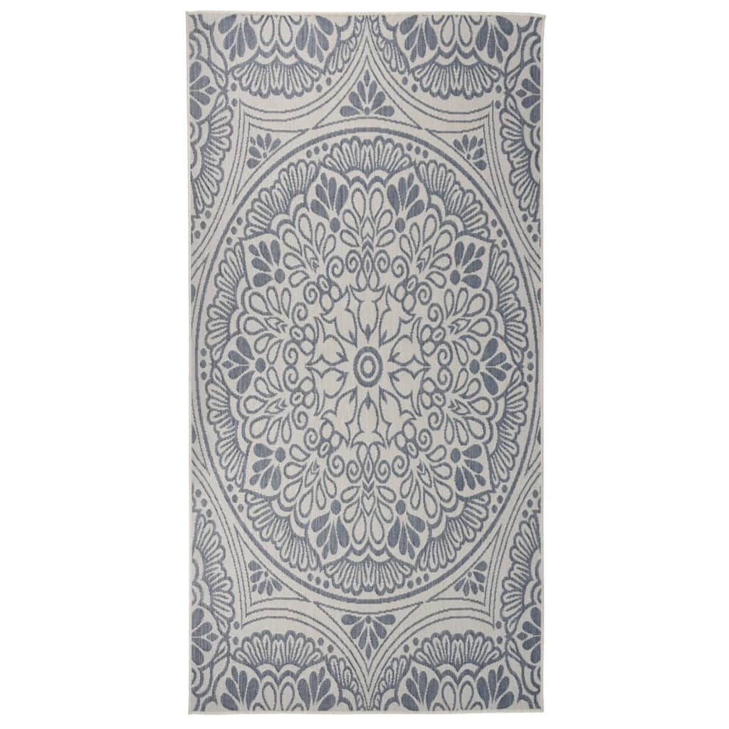 JUNG Vida Outdoor-Teppich Flachgewebe 100x200 cm Blaues Muster