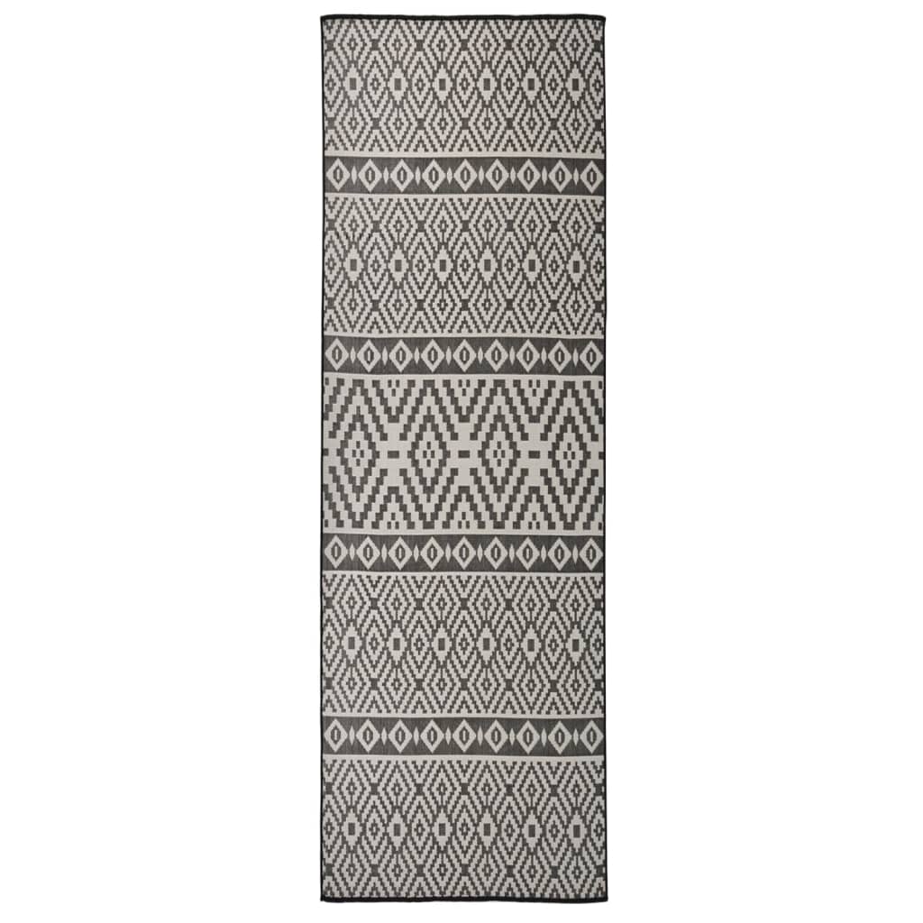 JUNG Vida Outdoor-Teppich Flachgewebe 80x250 cm Schwarz Gestreift