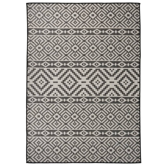 JUNG Vida Outdoor-Teppich Flachgewebe 120x170 cm Schwarz Gestreift