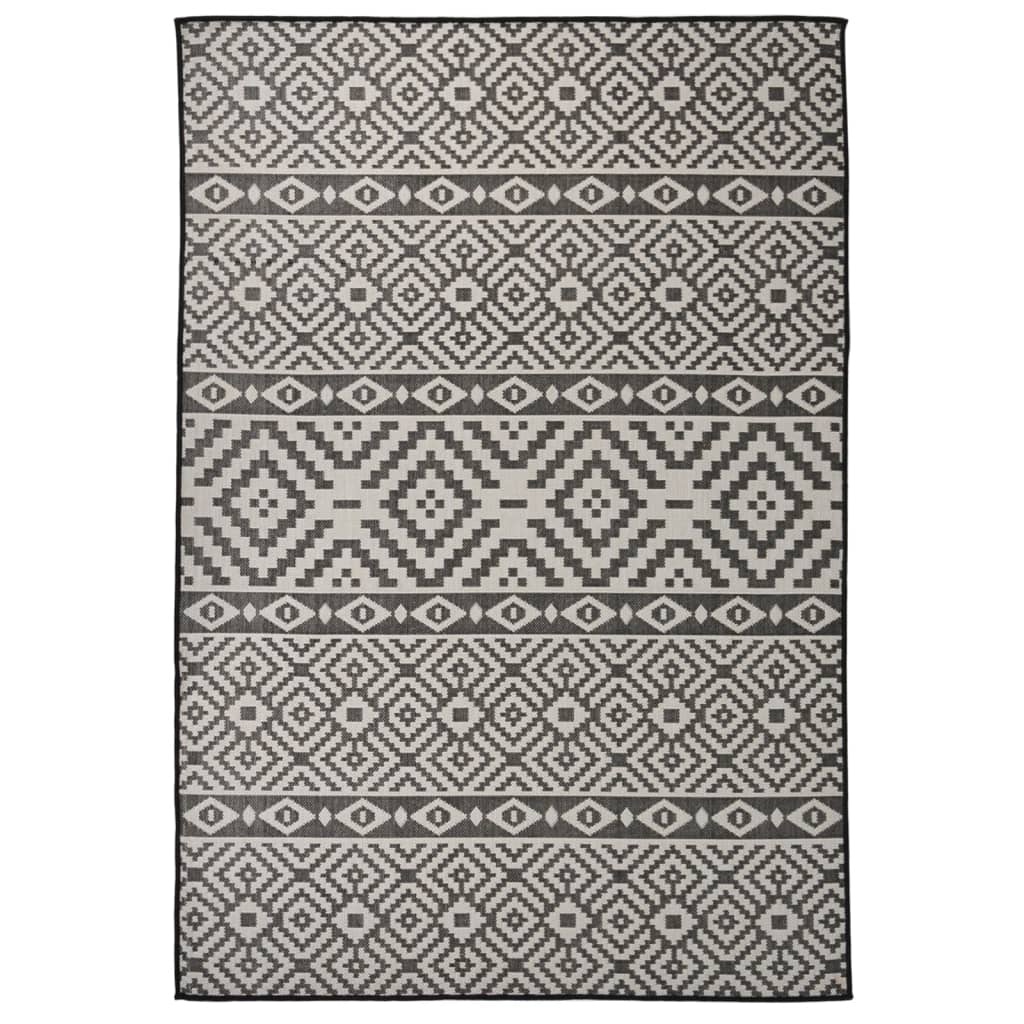 JUNG Vida Outdoor-Teppich Flachgewebe 160x230 cm Schwarz Gestreift