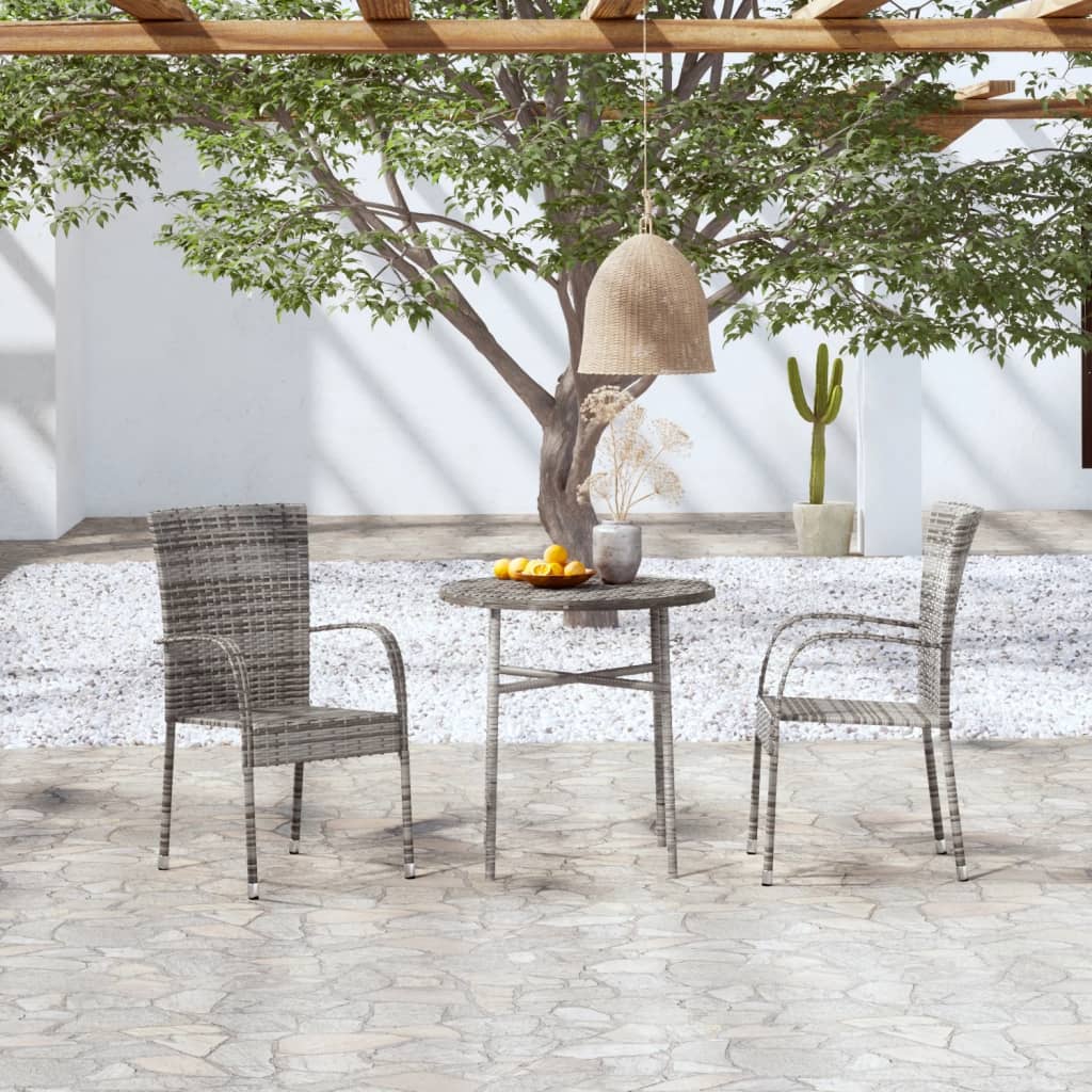 JUNG Vida 3-tlg. Garten-Essgruppe Poly Rattan Grau