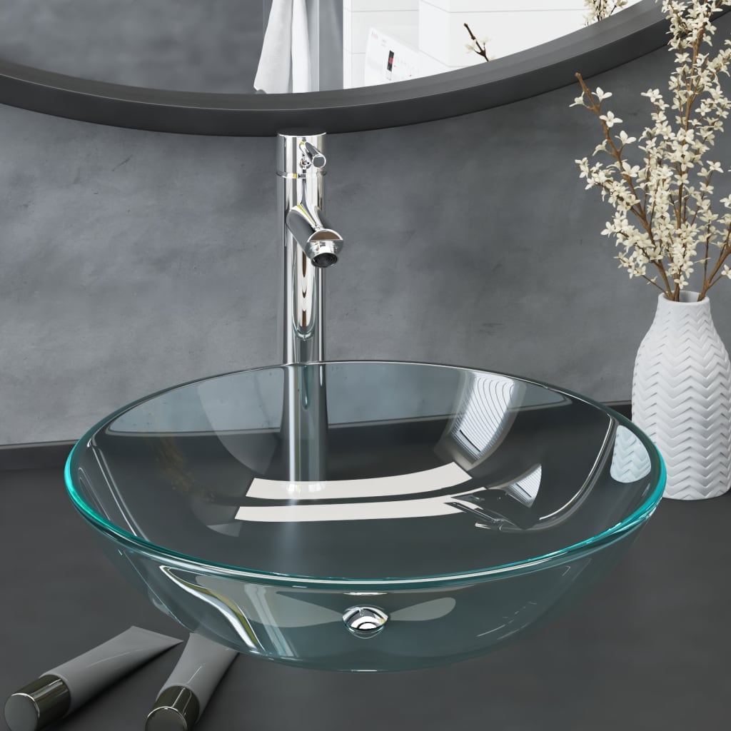 JUNG Vida Waschbecken mit Armatur und Ablaufgarnitur Hartglas