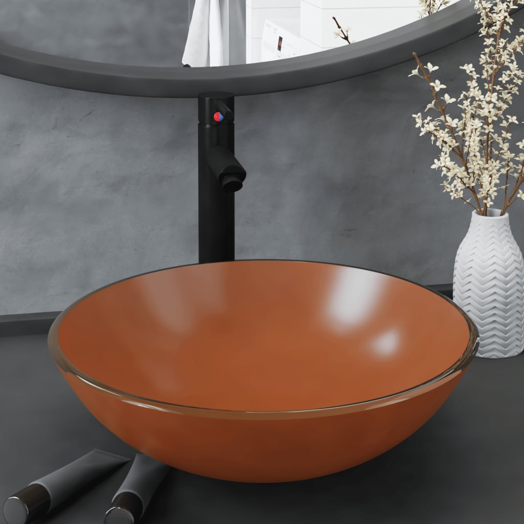 JUNG Vida Badezimmer Waschbecken mit Wasserhahn und Ablaufgarnitur Braun