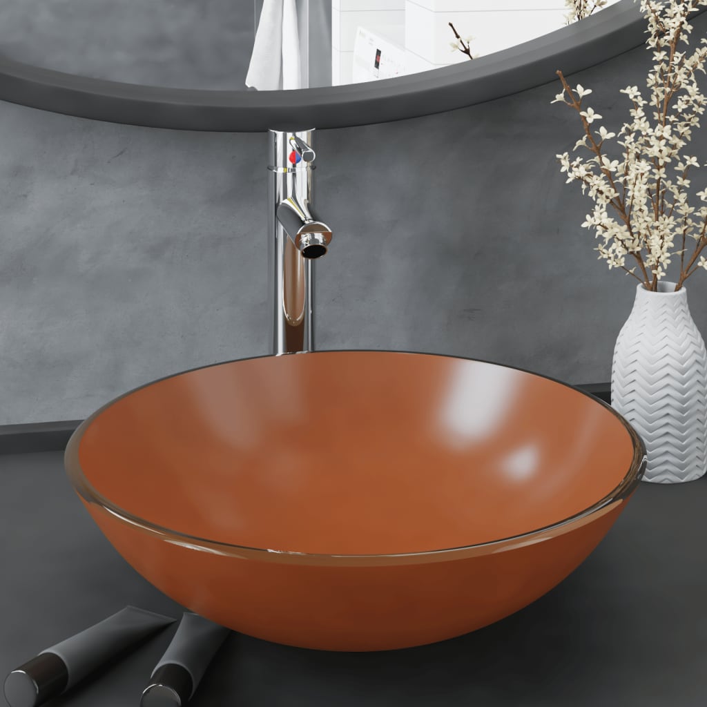JUNG Vida Badezimmer Waschbecken mit Wasserhahn und Ablaufgarnitur Braun