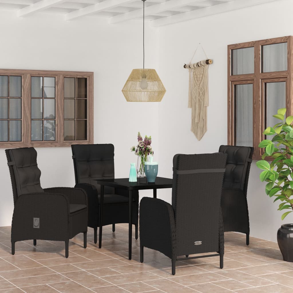 JUNG Vida 5-tlg. Garten-Essgruppe mit Kissen Schwarz