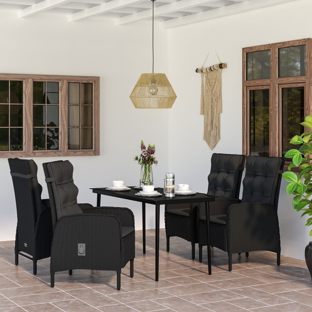 JUNG Vida 5-tlg. Garten-Essgruppe mit Kissen Schwarz