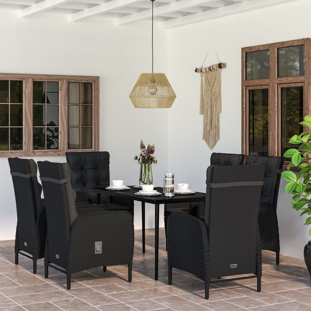 JUNG Vida 7-tlg. Garten-Essgruppe mit Kissen Schwarz