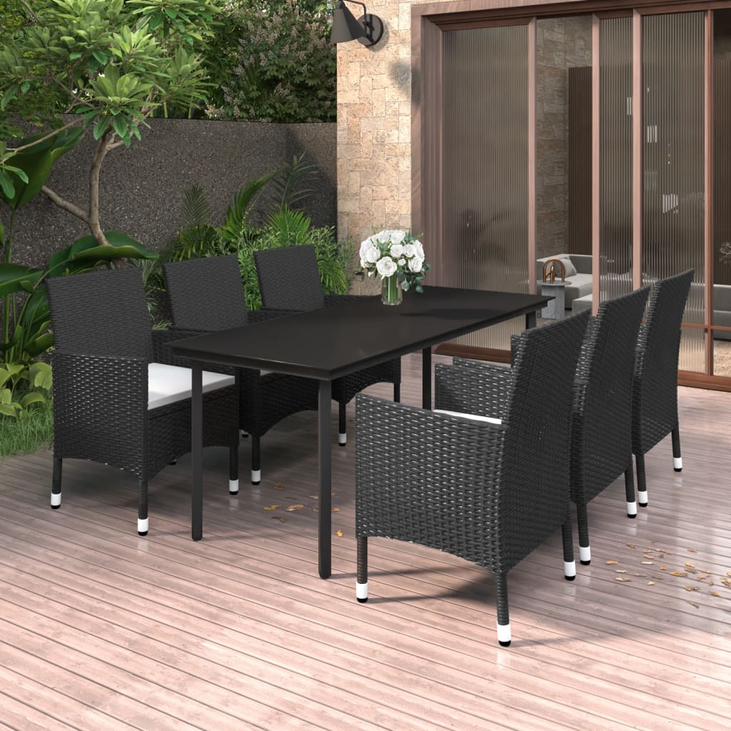 JUNG Vida 7-tlg. Garten-Essgruppe mit Auflagen Poly Rattan und Glas