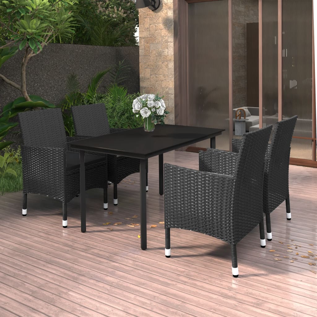 JUNG Vida 5-tlg. Garten-Essgruppe mit Auflagen Poly Rattan und Glas