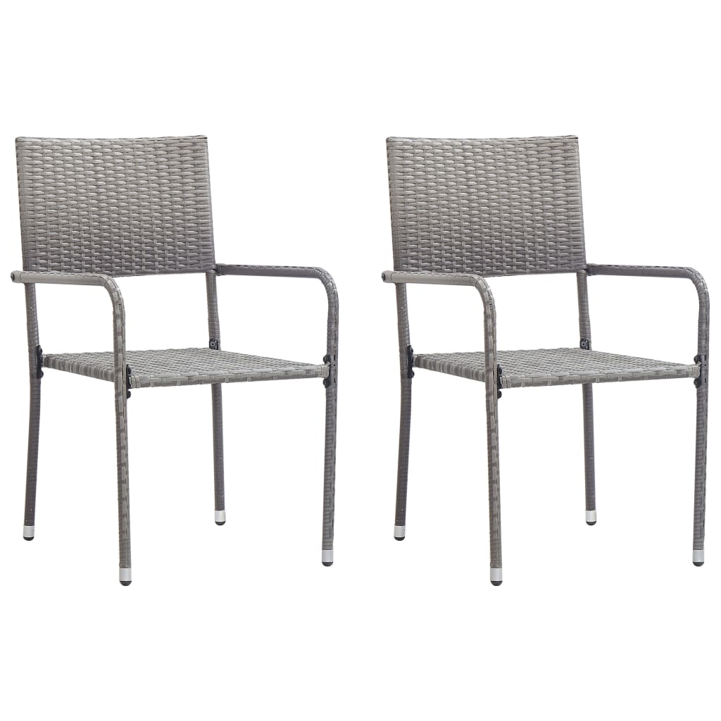 JUNG Vida Garten-Essstühle 2 Stk. Stapelbar Grau Polyrattan