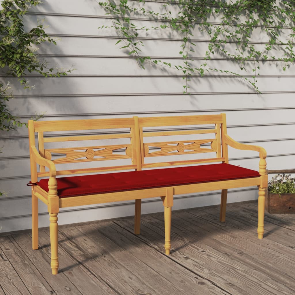 JUNG Vida Batavia-Bank mit Rotem Kissen 150 cm Massivholz Teak