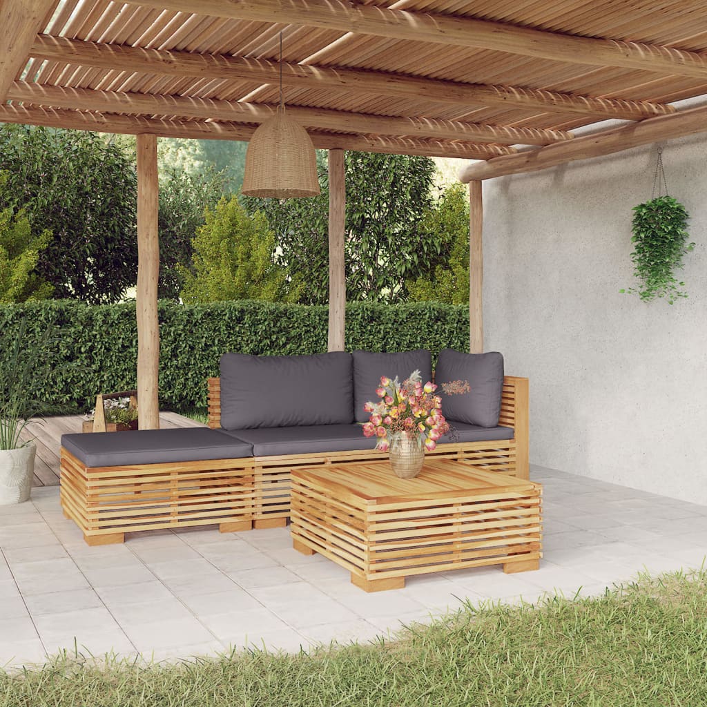 JUNG Vida 4-tlg. Garten-Lounge-Set mit Kissen Massivholz Teak