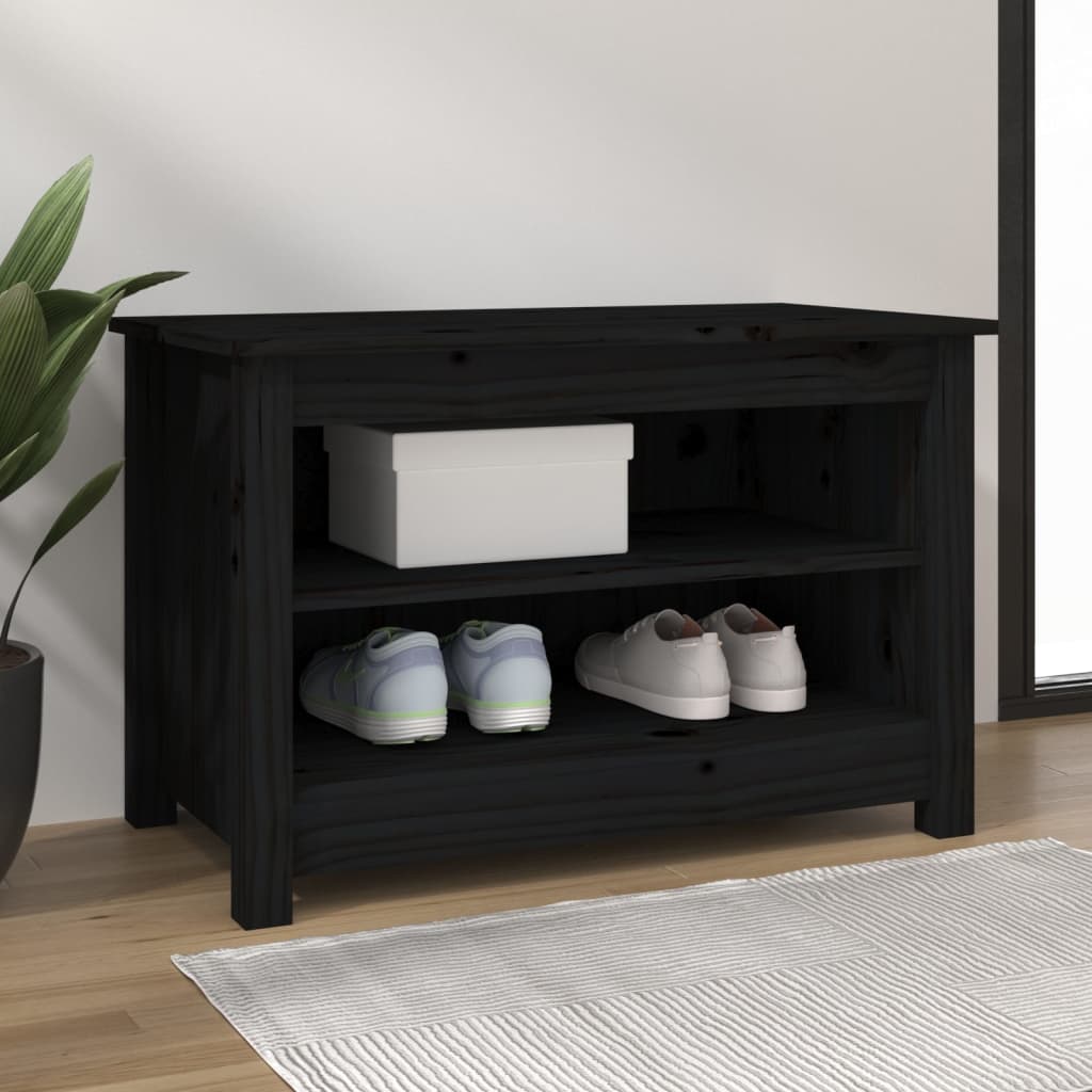 JUNG Vida Schuhbank Schwarz 70x38x45,5 cm Massivholz Kiefer