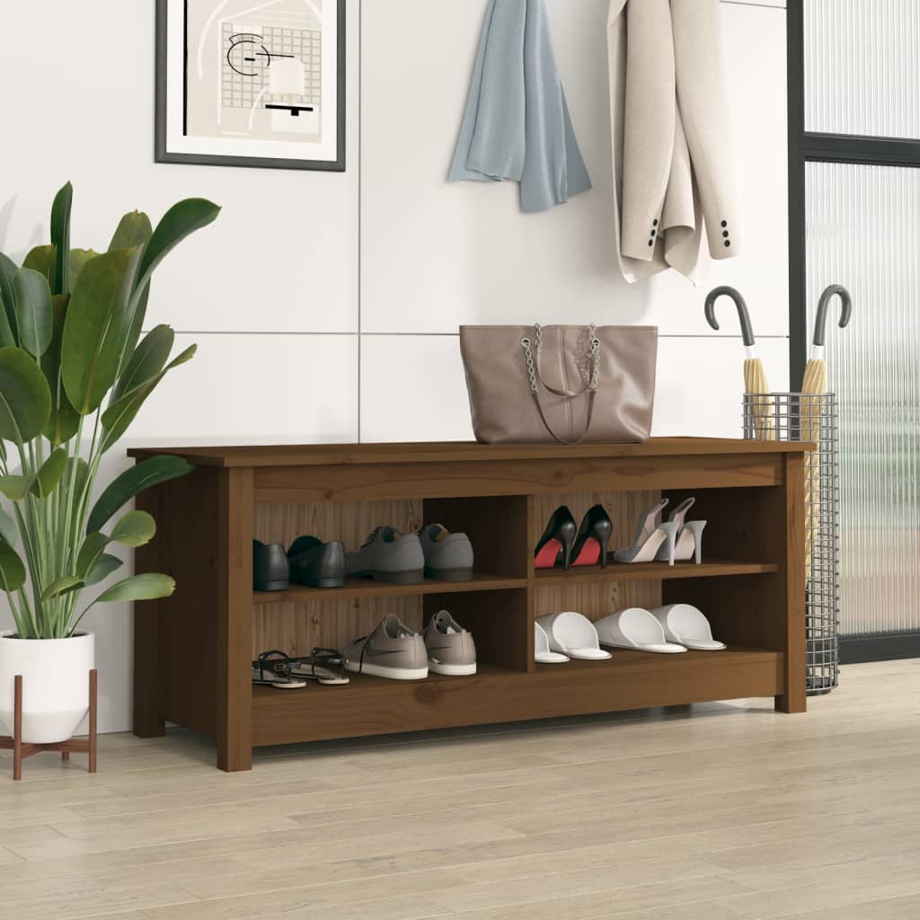 JUNG Vida Schuhbank Honigbraun 110x38x45,5 cm Massivholz Kiefer