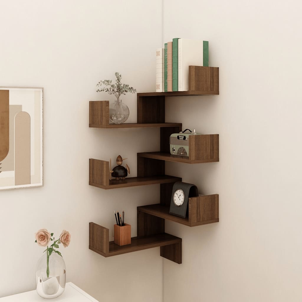 JUNG Vida Wand-Eckregale 2 Stk. Braun Eiche 40x40x50 cm Holzwerkstoff