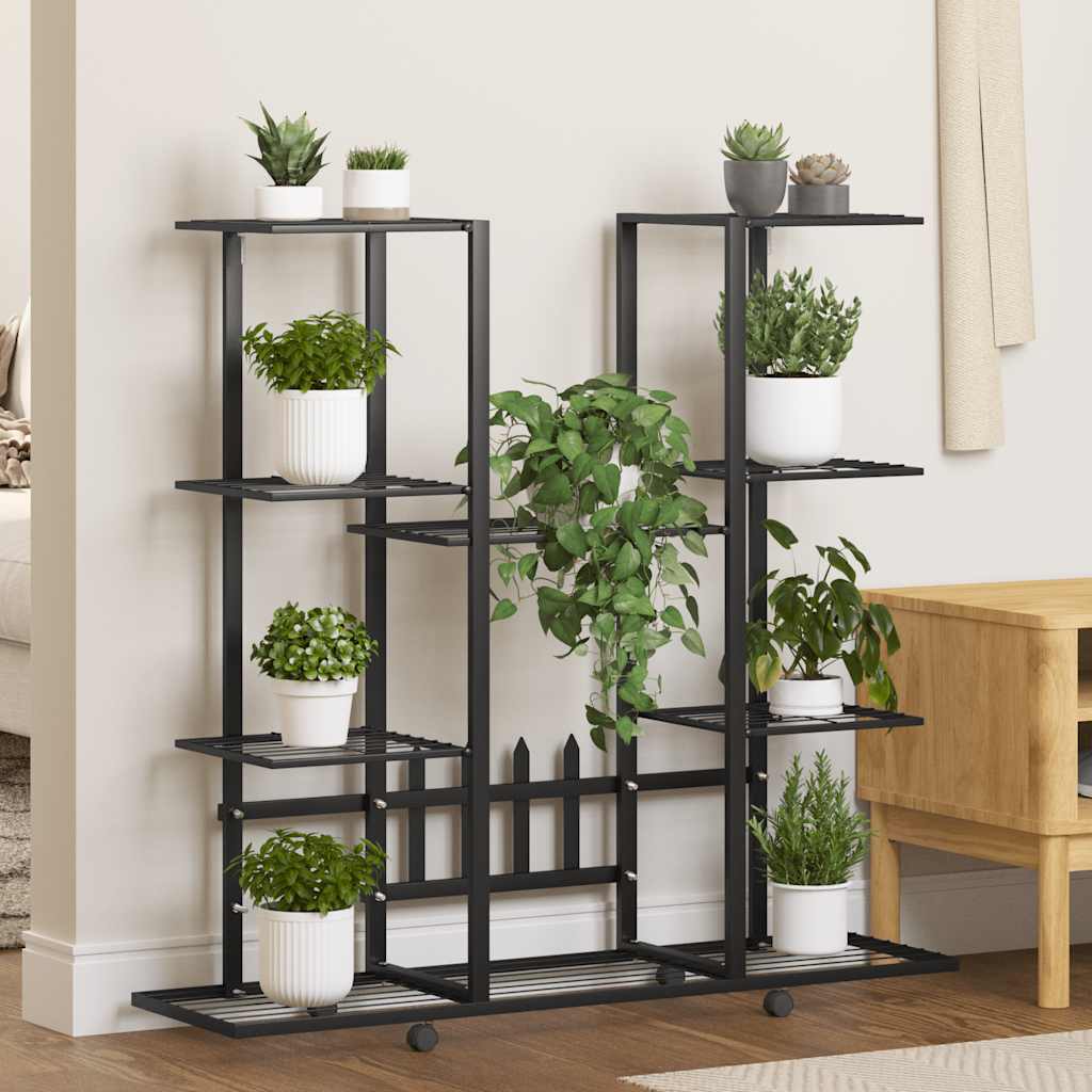JUNG Vida Blumenständer mit Rollen 94,5x24,5x91,5 cm Schwarz Eisen