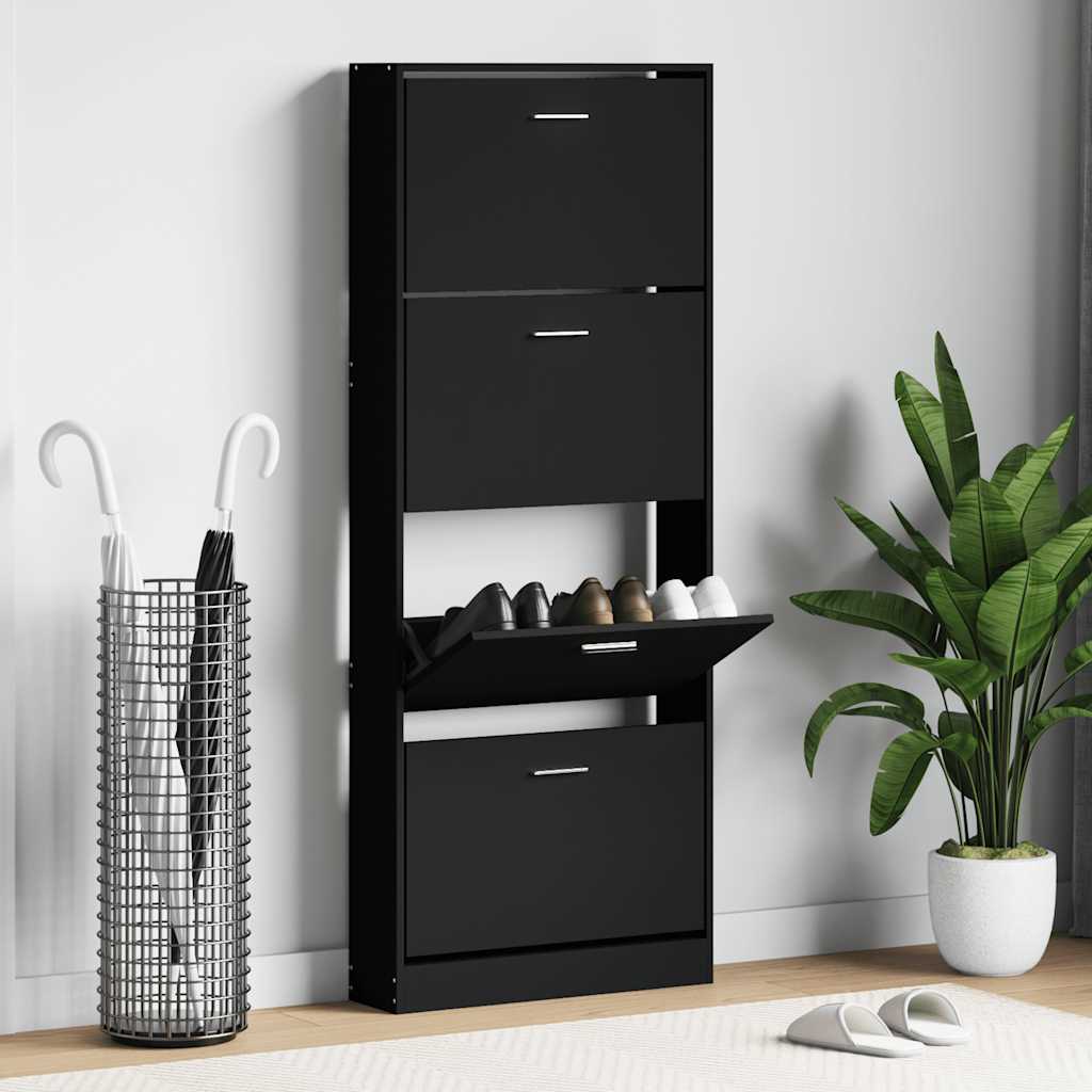 JUNG Vida Schuhschrank Schwarz 59x17x150 cm Holzwerkstoff