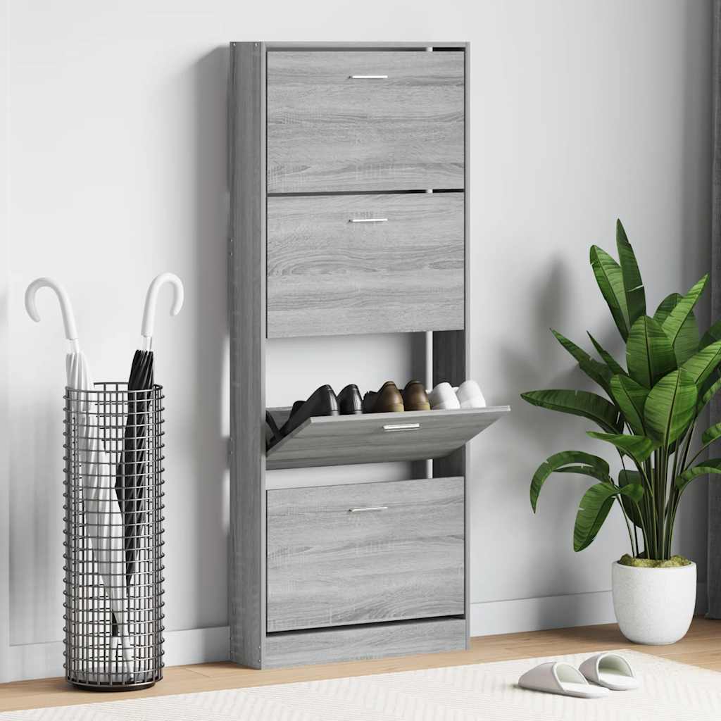 JUNG Vida Schuhschrank Grau Sonoma 59x17x150 cm Holzwerkstoff